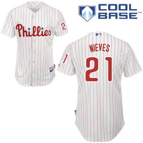 Wil Nieves #21 MLB Jersey-Philadelphia Phillies Men's Authentic Home White Cool Base Baseball Jersey